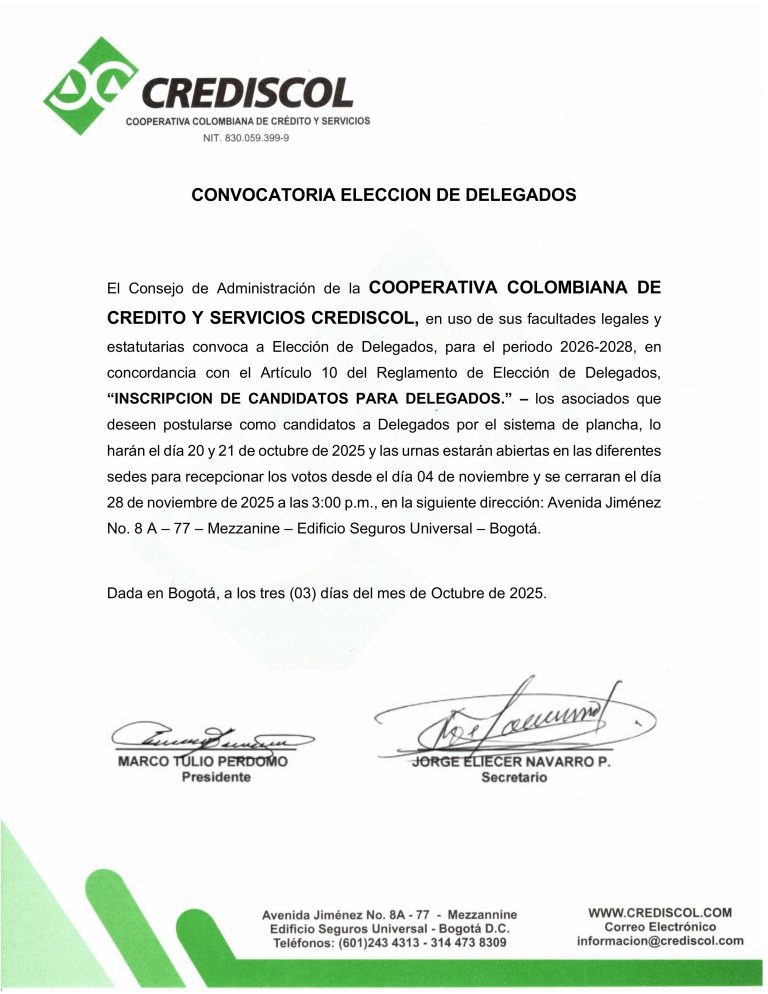 CONVOCATORIA ELECCION DE DELEGADOS ZONA CENTRO BOGOTA
