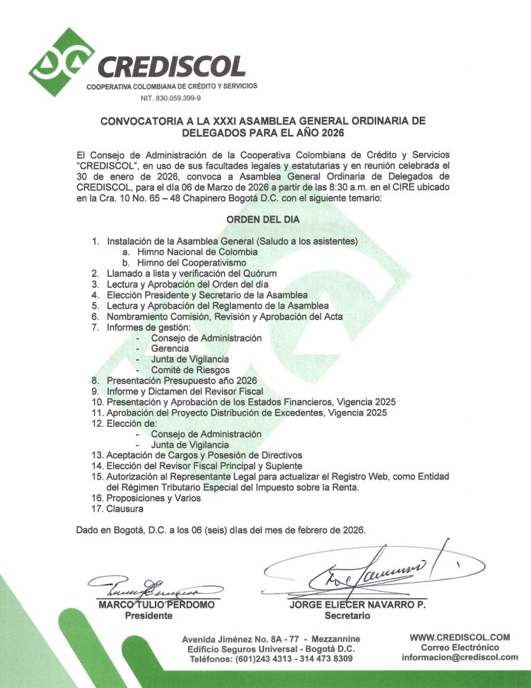 CONVOCATORIA A LA XXXI ASAMBLEA GENERAL ORDINARIA DE DELEGADOS PARA EL AÑO 2026_page-0001